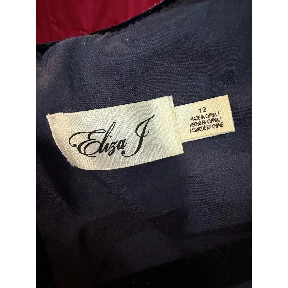 Eliza J Navy Velvet Wide Leg Formal‎ Jumpsuit Tassel Belt Size 12